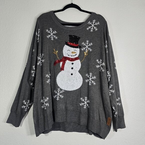 Tipsy Elves Sweaters - Tipsy Elves Ugly Christmas Sweater Women XXL Snowman Sequin Gray Holiday Party